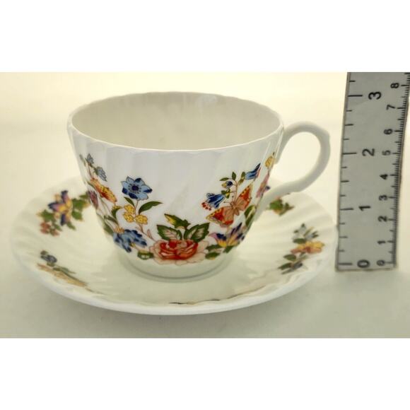 TEA CUP & SAUCER-AYNSLEY-Vintage-Cottage Garden Pattern-Fine Bone China-Flora - Picture 11 of 12